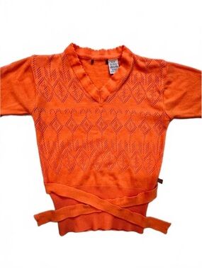 Roxy Y2K Knit Crochet Top with Waist Tie Orange Boho Beach‎ SZ S